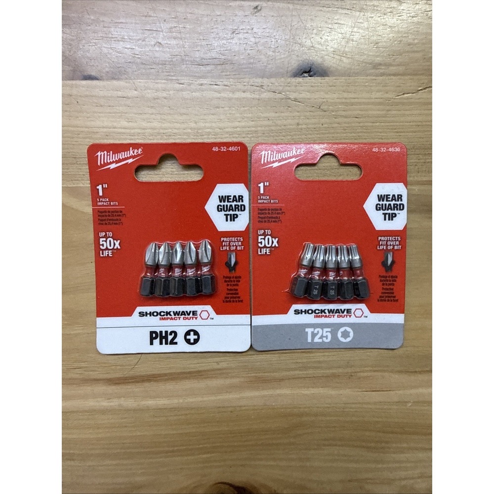 Lot Of 2 Milwaukee SHOCKWAVE 1" Philips Impact Bits  PH2 & T25 Torque Bits